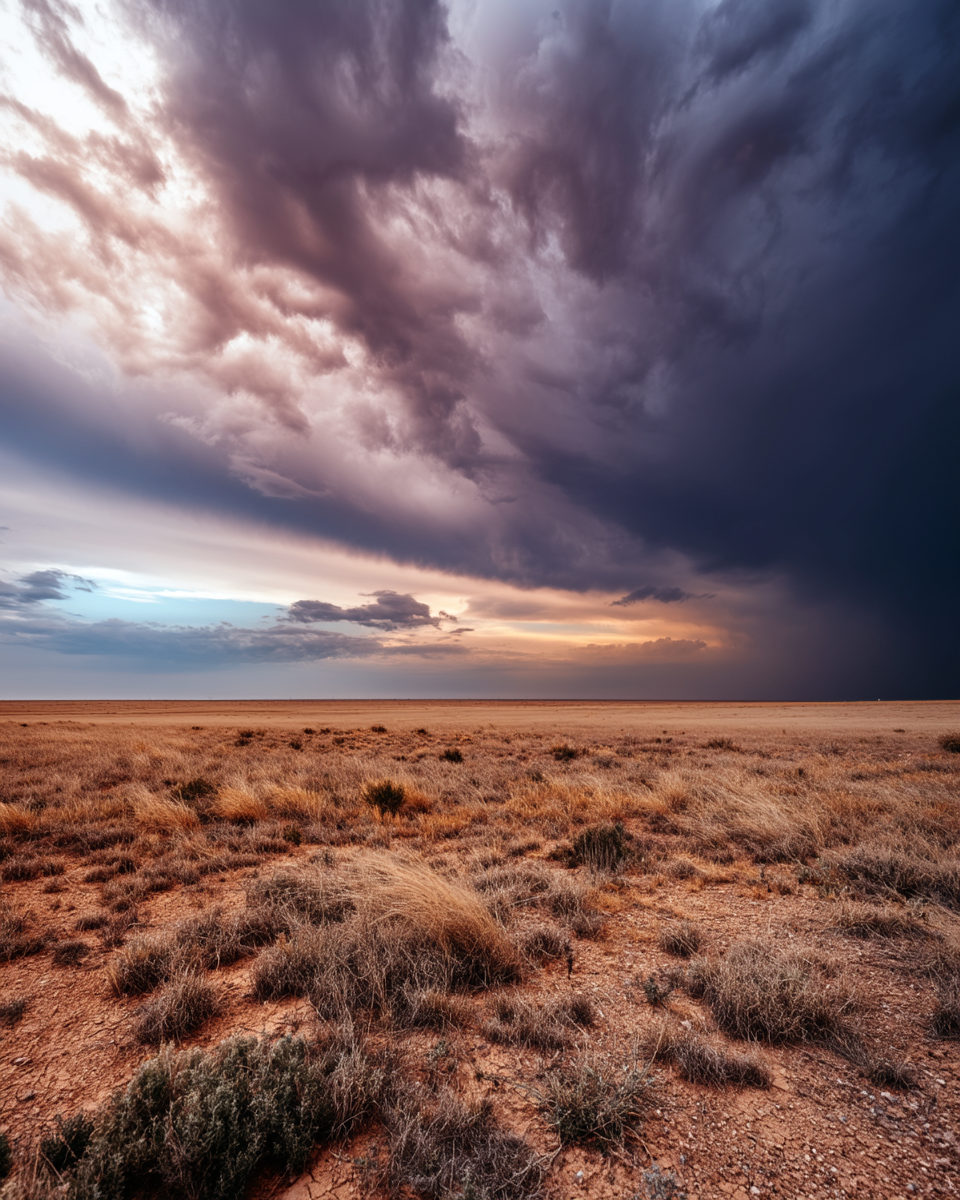 Supercell storm cloud over red scrubland